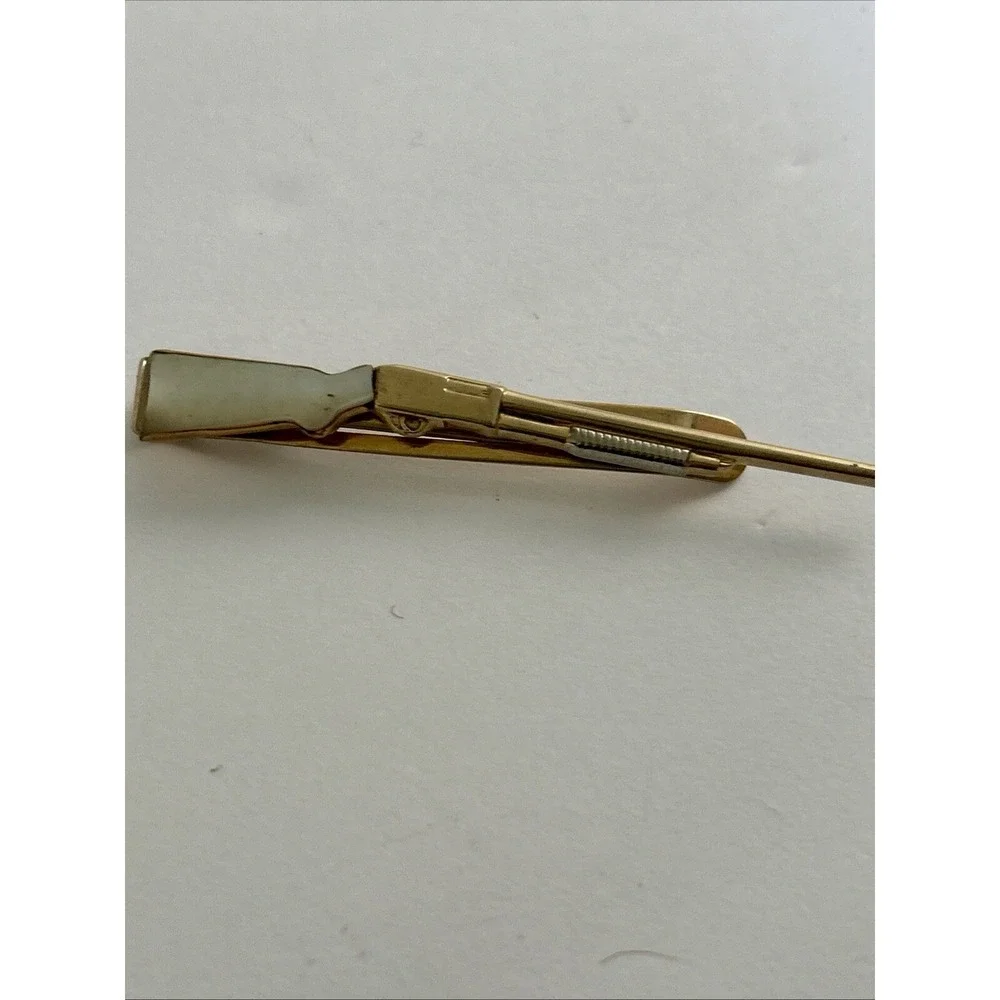 Vintage Swank ShotGun Tie Clip Pearl Gold Tone Western Cowboy Hunting 2.7 ''